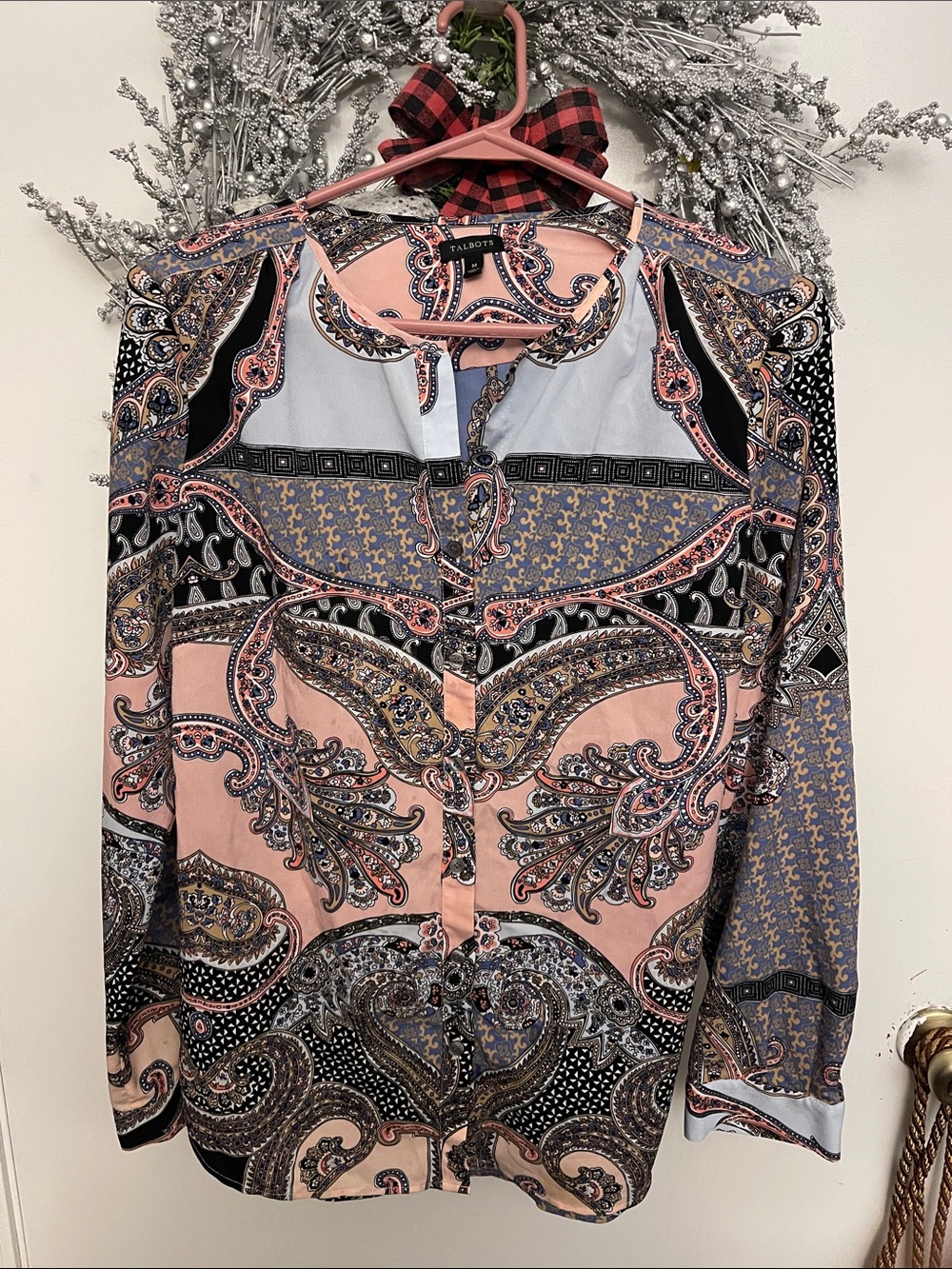 Talbots Pink, Black and Blue Paisley Button-Down Shirt